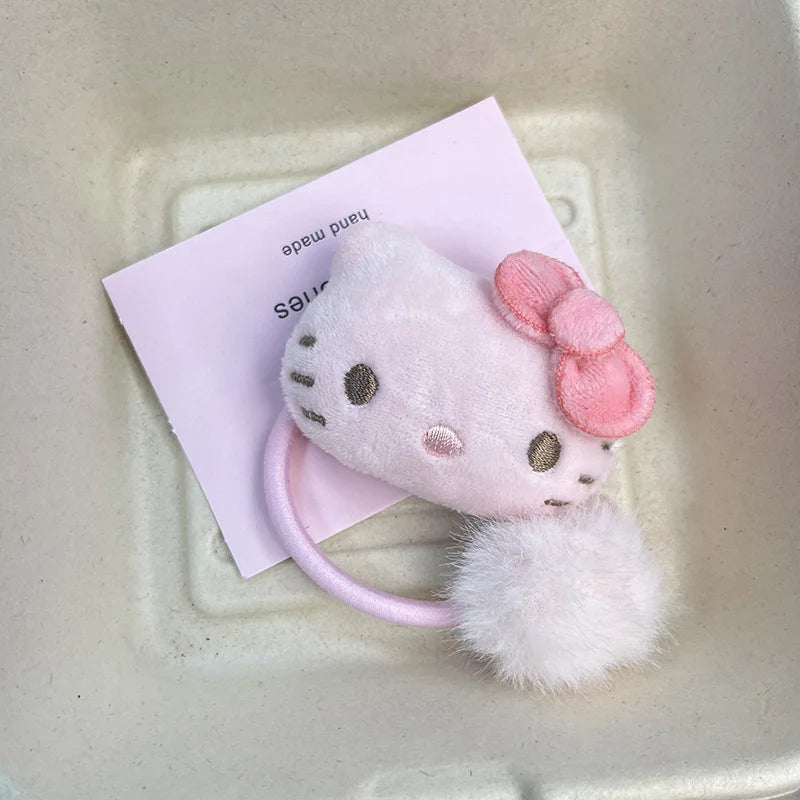 Kawaii Sanrio Hello Kitty Sweet Pink Plush Hair Loop Student Versatile Hairbands Hair Accessories Girl Birthday Gift Creative