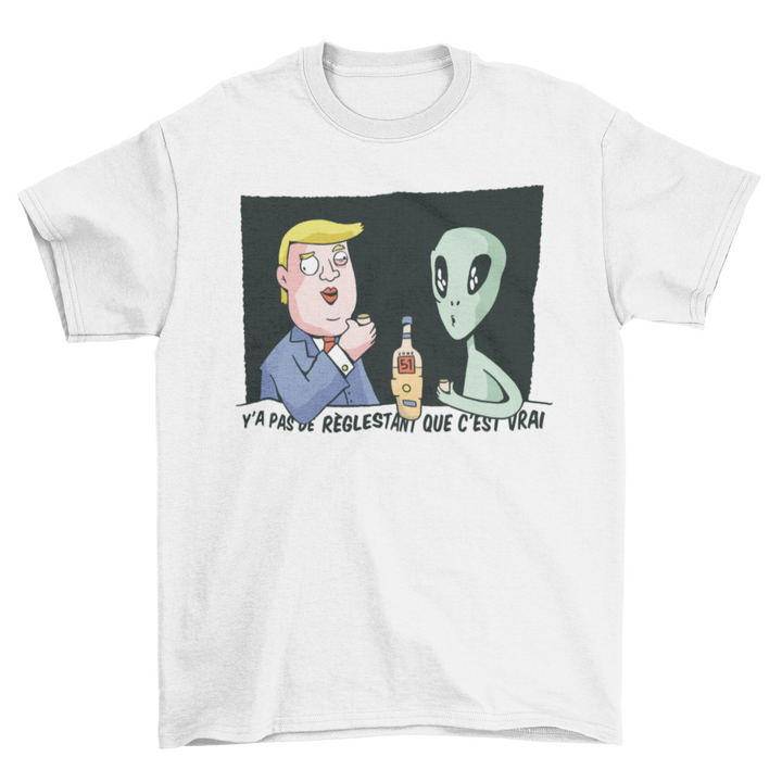 Trump drinking with alien t-shirt