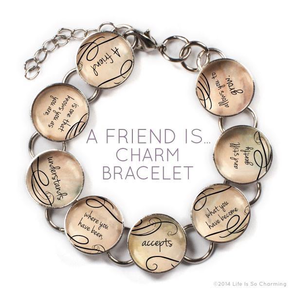 A Friend Is - Glass Friendship Charm Bracelet with Heart Charm - Brand My Case
