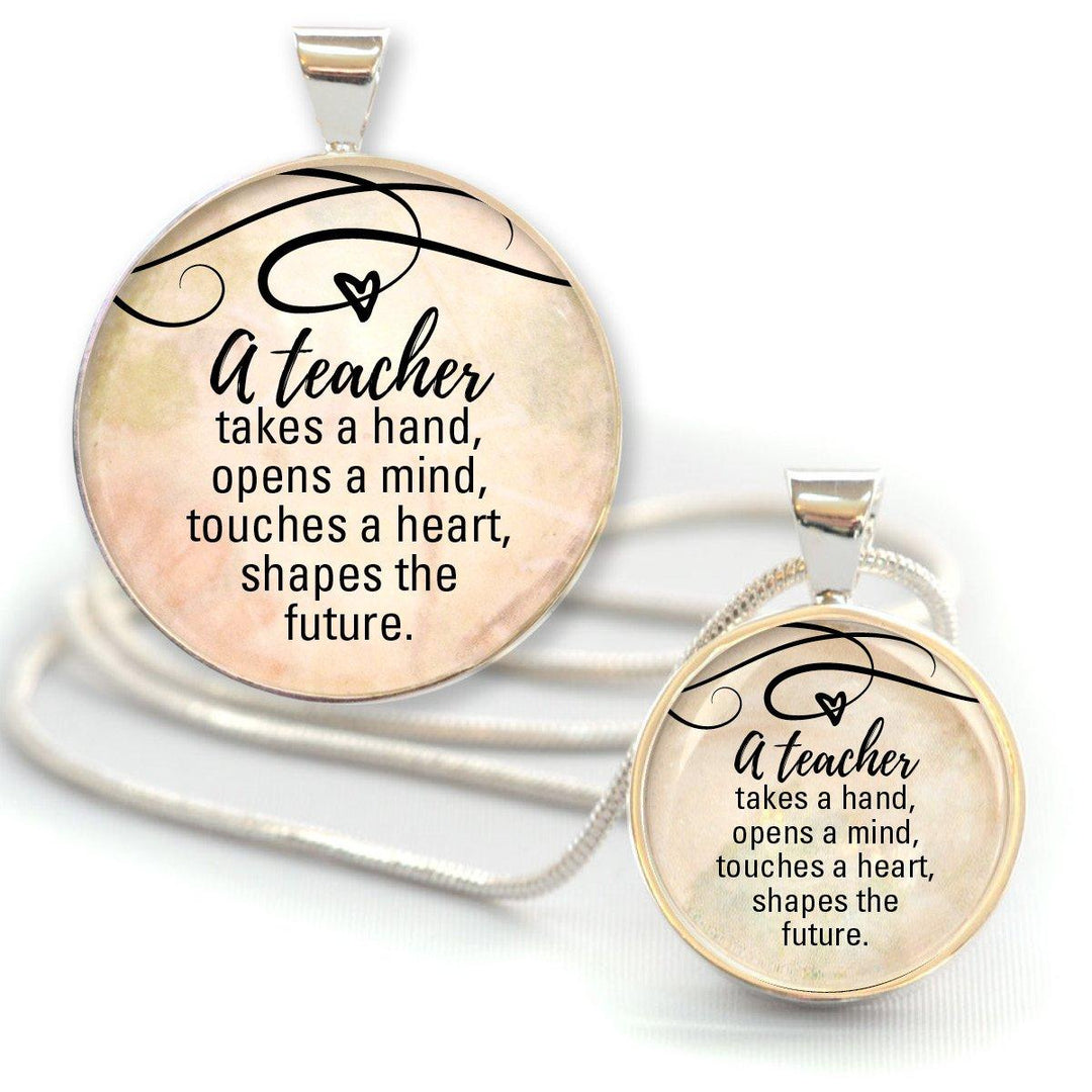 "A Teacher Shapes the Future" Silver-Plated Pendant Necklace - 2 Sizes - Brand My Case