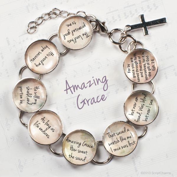 Amazing Grace Hymn & Scripture Glass Charm Bracelet – Stainless Steel - Brand My Case