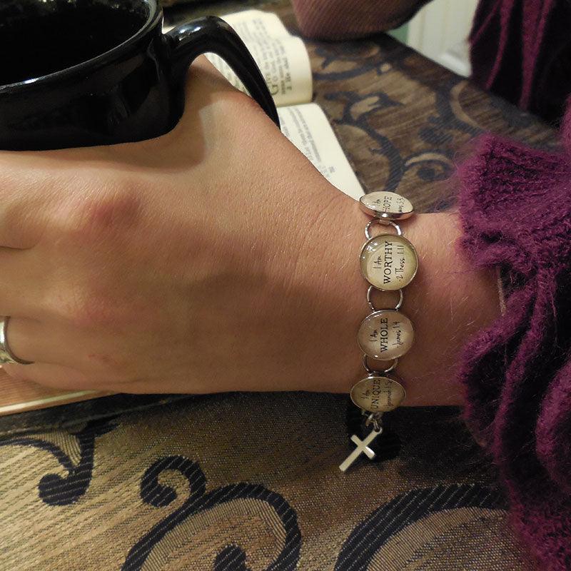 Amazing Grace Hymn & Scripture Glass Charm Bracelet – Stainless Steel - Brand My Case