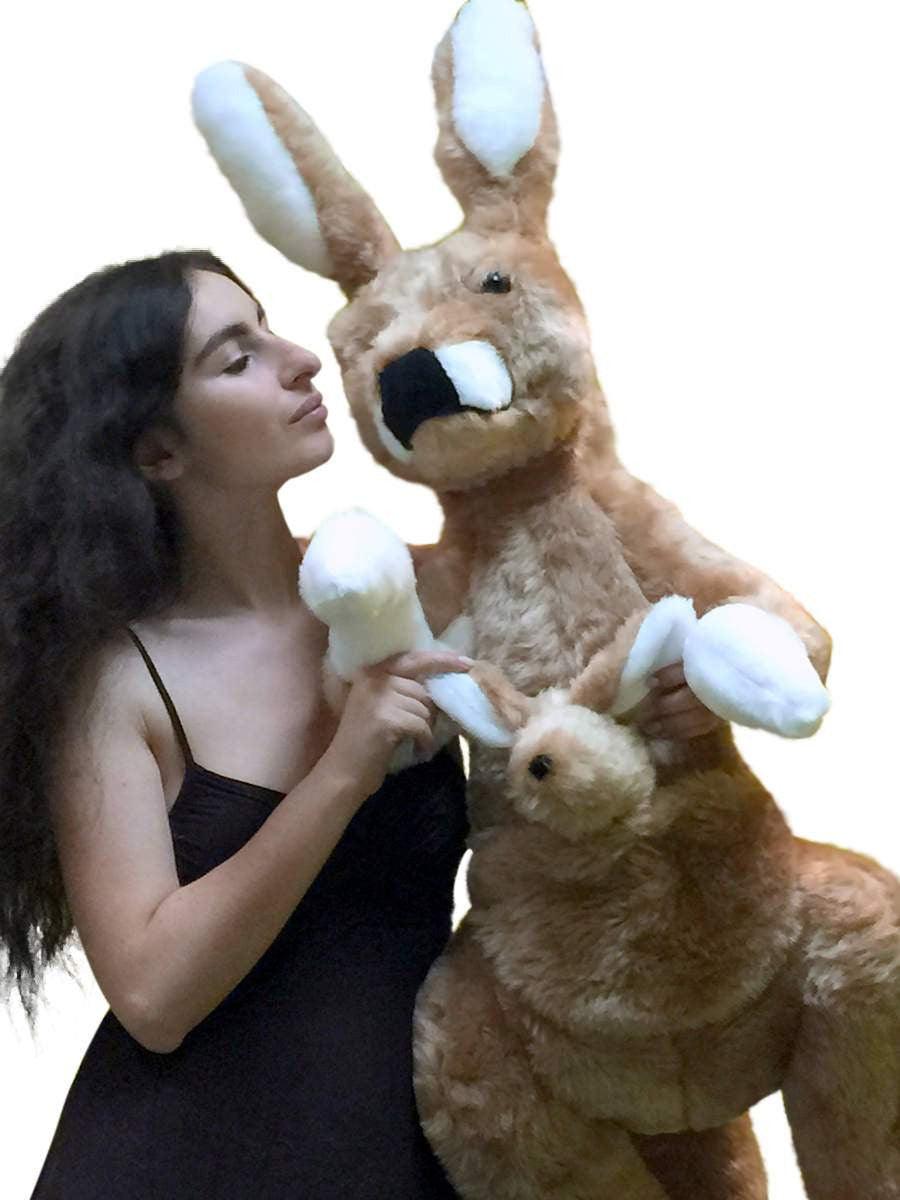American Made Big Stuffed Kangaroo 42 Inches Tall With Baby in Pouch - Brand My Case