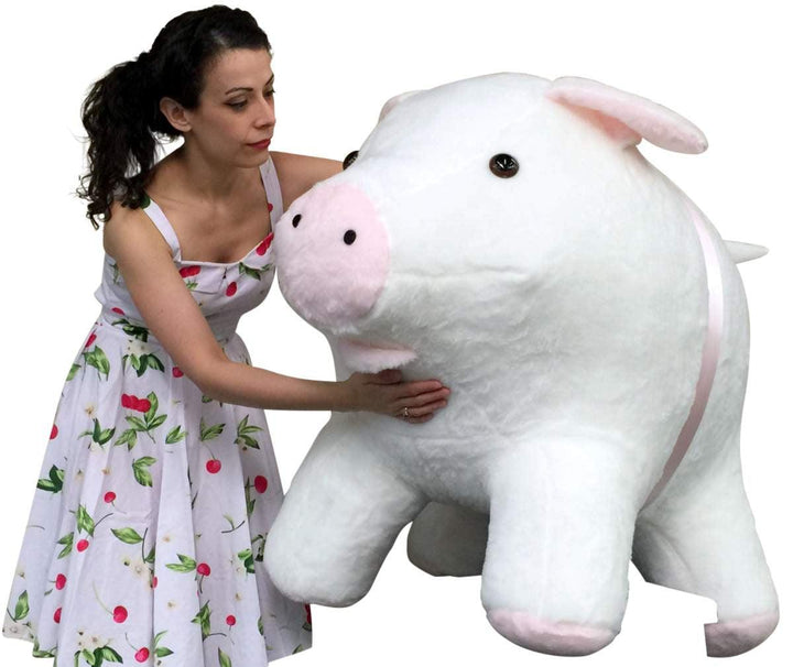 American Made Giant Stuffed Pig 40 Inch Soft White with Pink Accents 3 - Brand My Case
