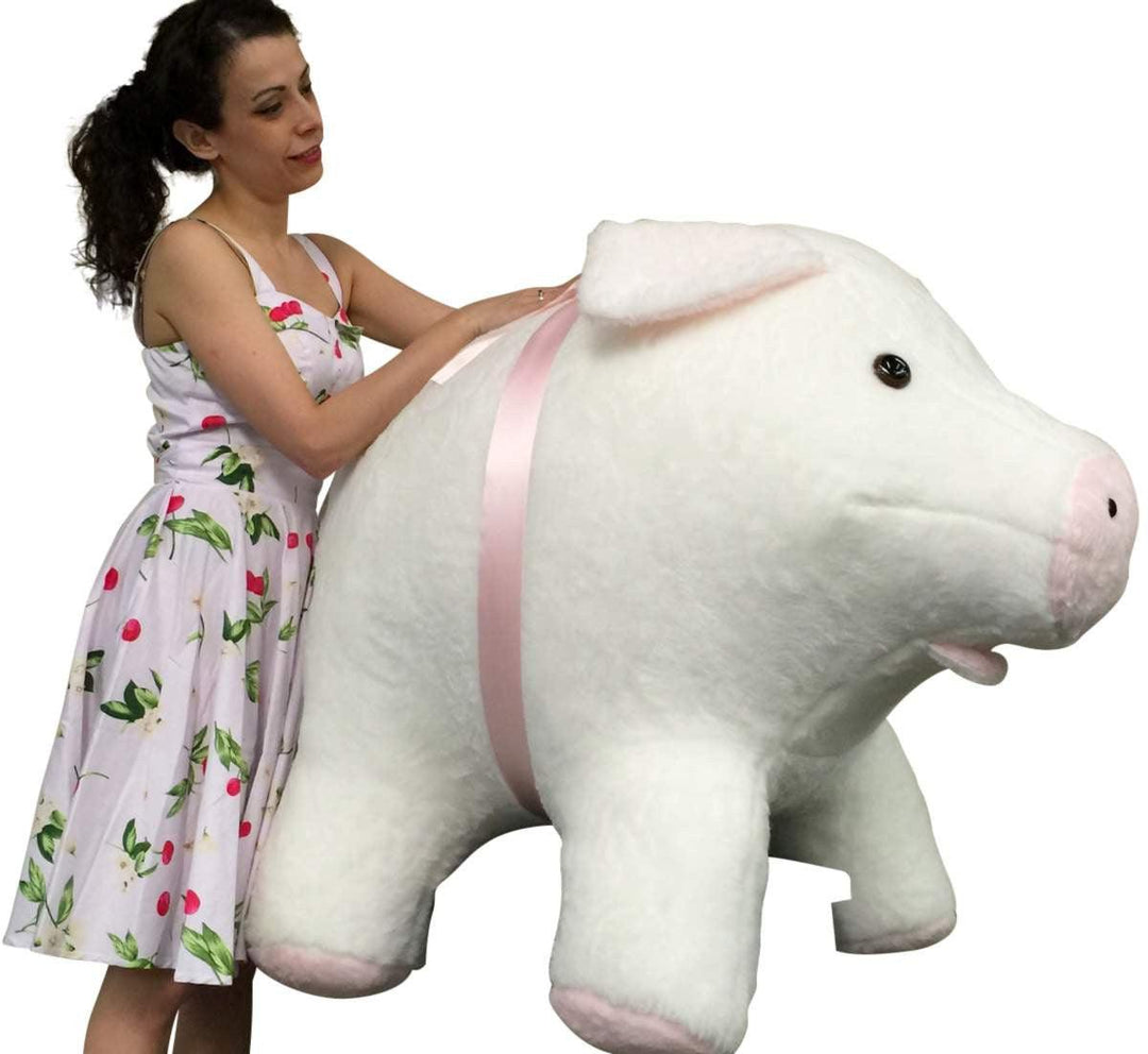 American Made Giant Stuffed Pig 40 Inch Soft White with Pink Accents 3 - Brand My Case