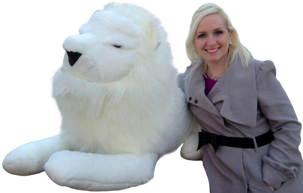 American Made Giant Stuffed White Lion 48 Inches Soft Made in USA - Brand My Case