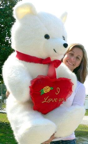 American Made Giant White Teddy Bear Holding I Love You Heart Pillow - Brand My Case