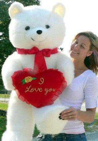 American Made Giant White Teddy Bear Holding I Love You Heart Pillow - Brand My Case