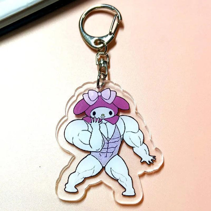 Anime Sanrio Acrylic Hello Kitty Kuromi Mymelody Cinnamoroll Kawaii Muscle Fitness Bag Pendant Bag Funny Keychain Toys Gift - Brand My Case