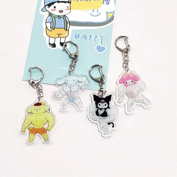 Anime Sanrio Acrylic Hello Kitty Kuromi Mymelody Cinnamoroll Kawaii Muscle Fitness Bag Pendant Bag Funny Keychain Toys Gift - Brand My Case