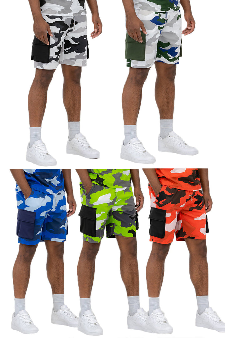 Shorts mit durchgehendem Camouflage-Muster und Knebelverschluss