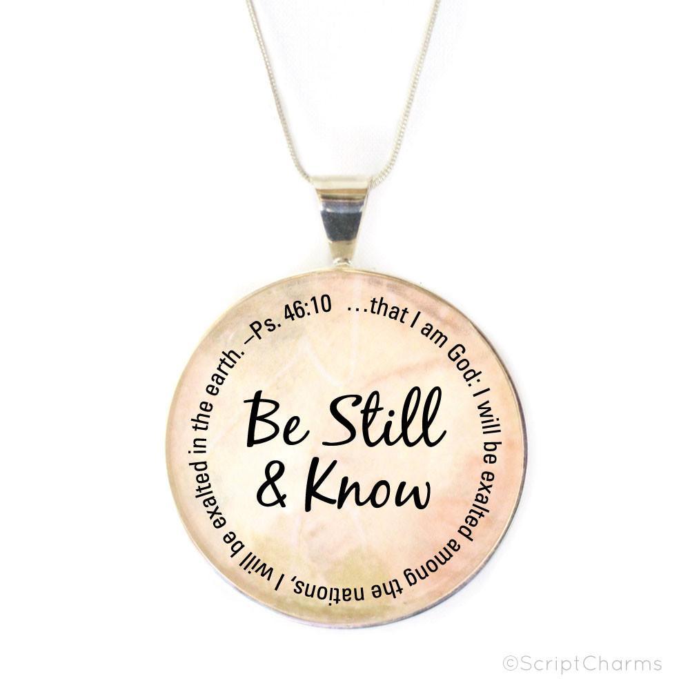 "Be Still and Know" Silver-Plated Scripture Pendant Necklace (40mm) - Brand My Case