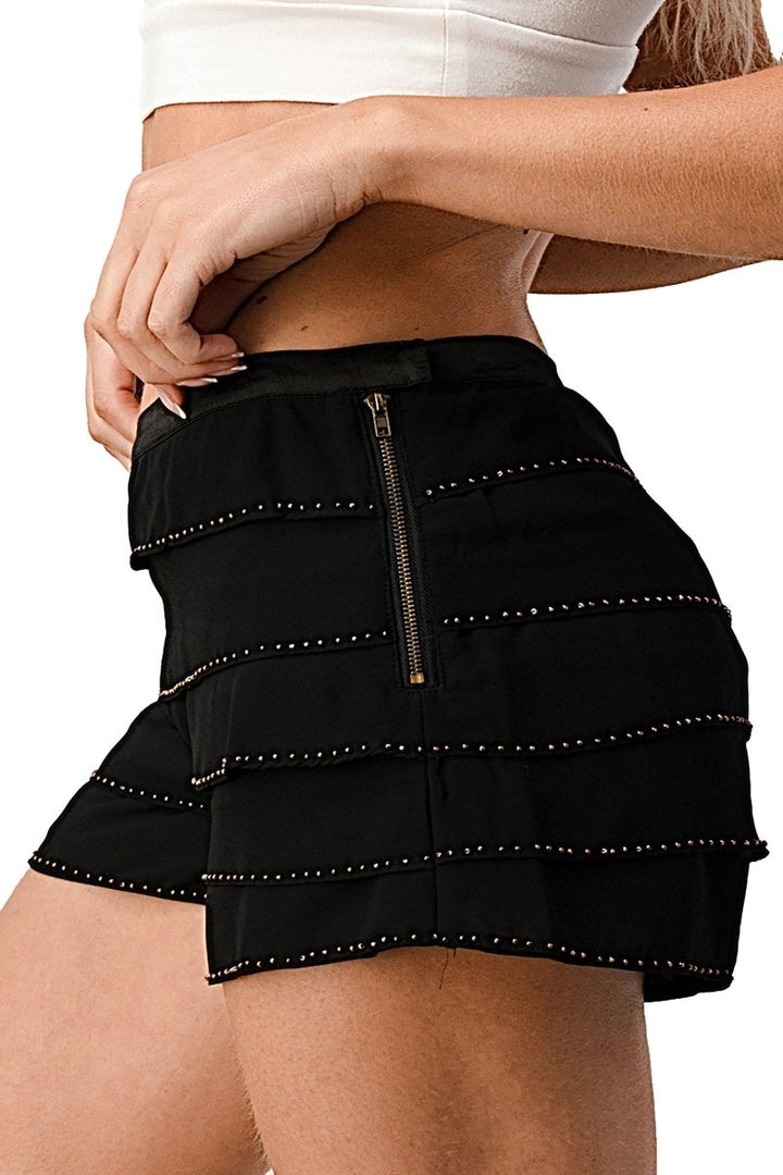 Beaded Scallop Layered Hem Shorts Crepe Georgette - Brand My Case