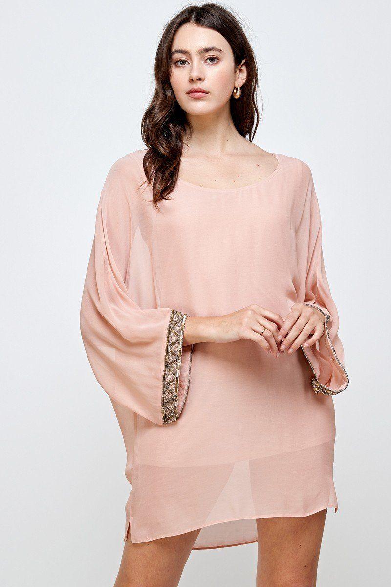 Beaded Sleeve Band Kimono Dress Top - Brand My Case
