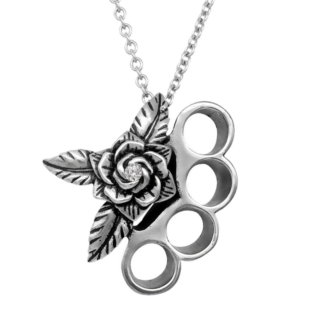 Beautifully Brutal Brass Knuckles & Rose Necklace - Brand My Case