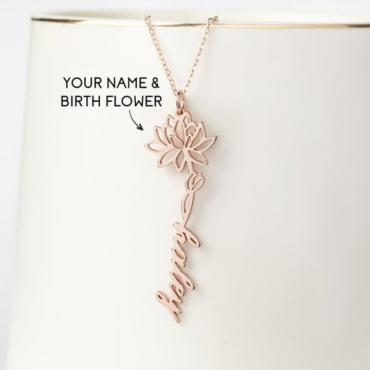 Birth Flower Name Necklace, Custom Name Jewelry, Floral Name Necklace - Brand My Case