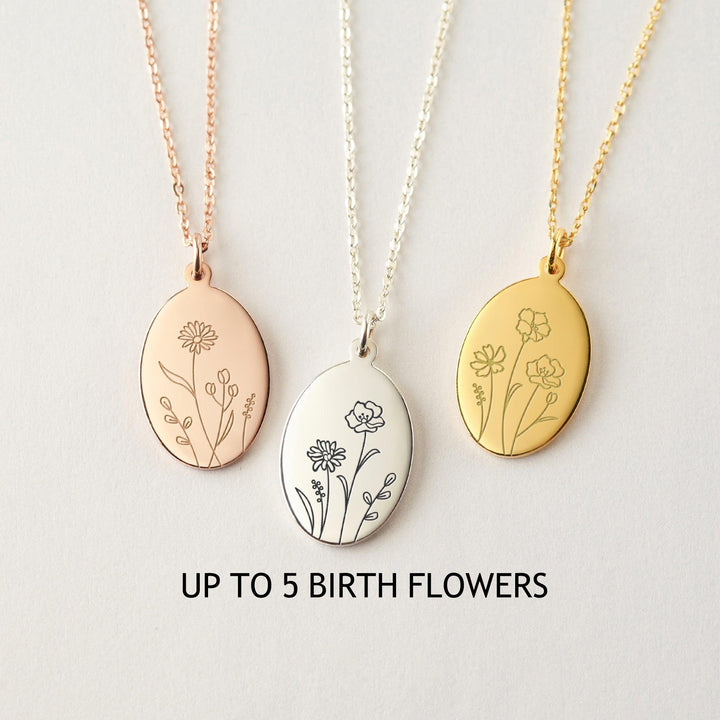 Birth Month Flower Necklace, Mom Necklace, Birth Flower Jewelry - Brand My Case