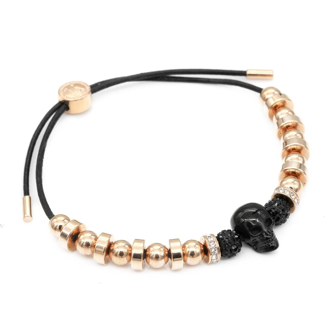 Black Skull & Rose Gold Pull Cord Bracelet - Brand My Case
