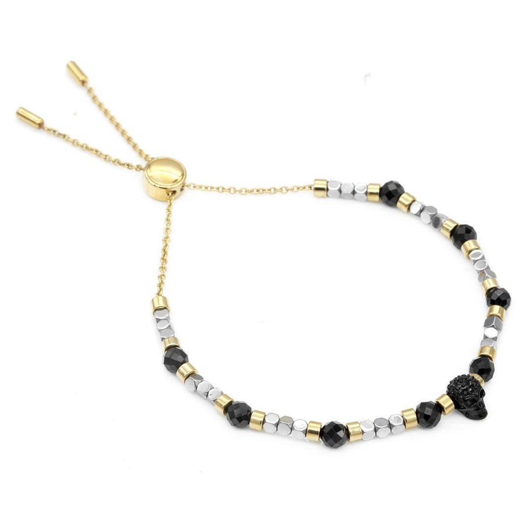 Black Spinel beads Black skull with Gold plated bracelet - Brand My Case
