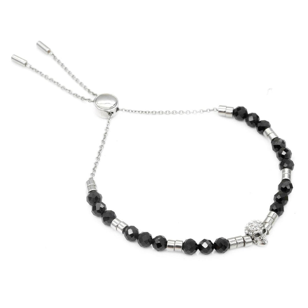 Black Spinel beads & white Swarovski crystals with skull bracelet - Brand My Case