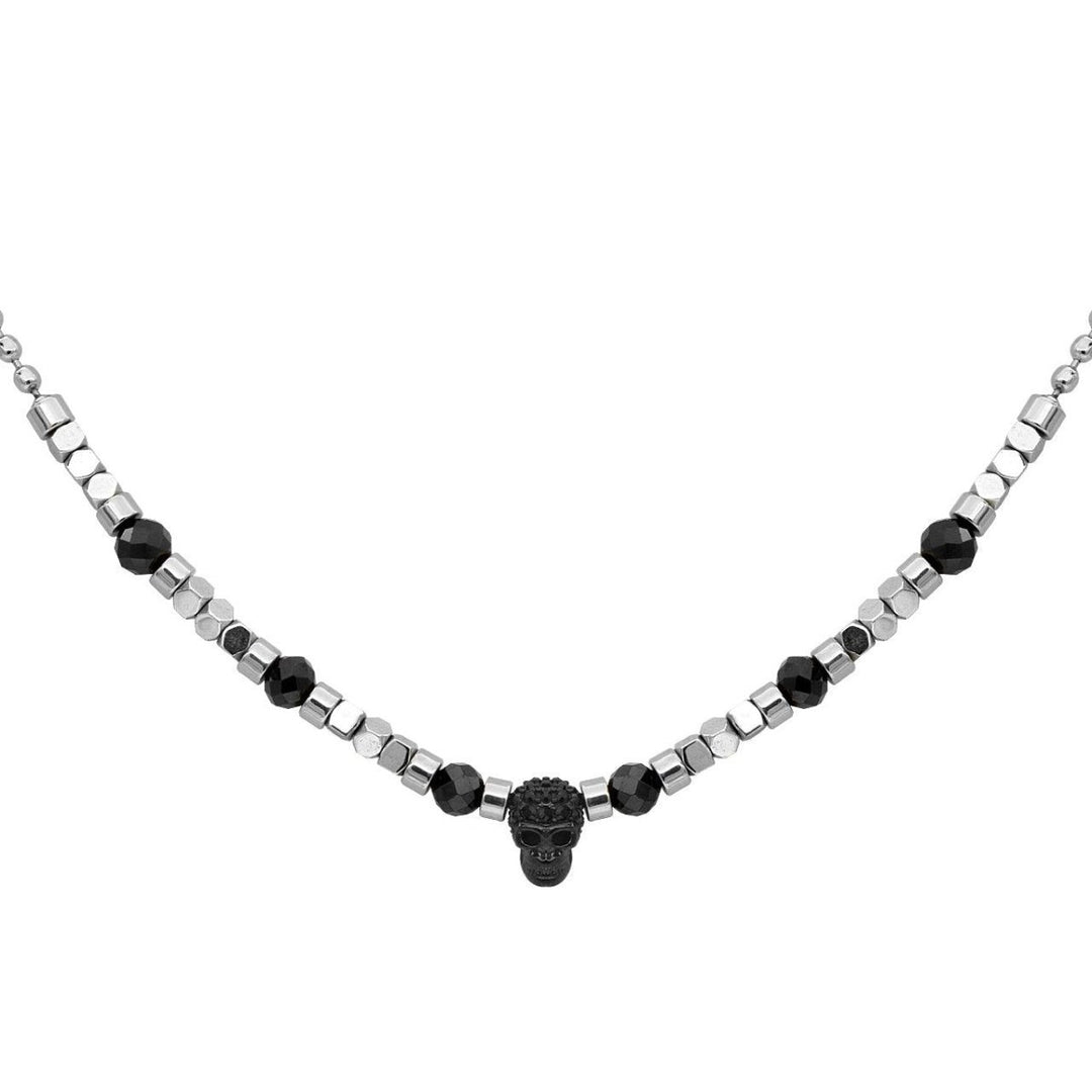 Black Spinel beads with Silver color hematite beads skull necklace - Brand My Case
