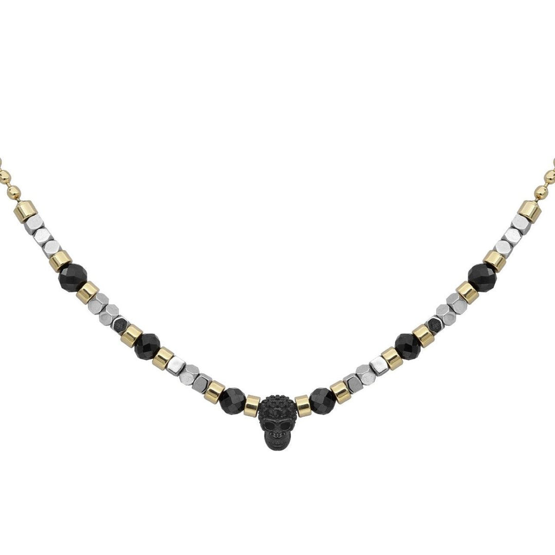 Black Spinel beads with Silver color hematite beads skull necklace - - Brand My Case