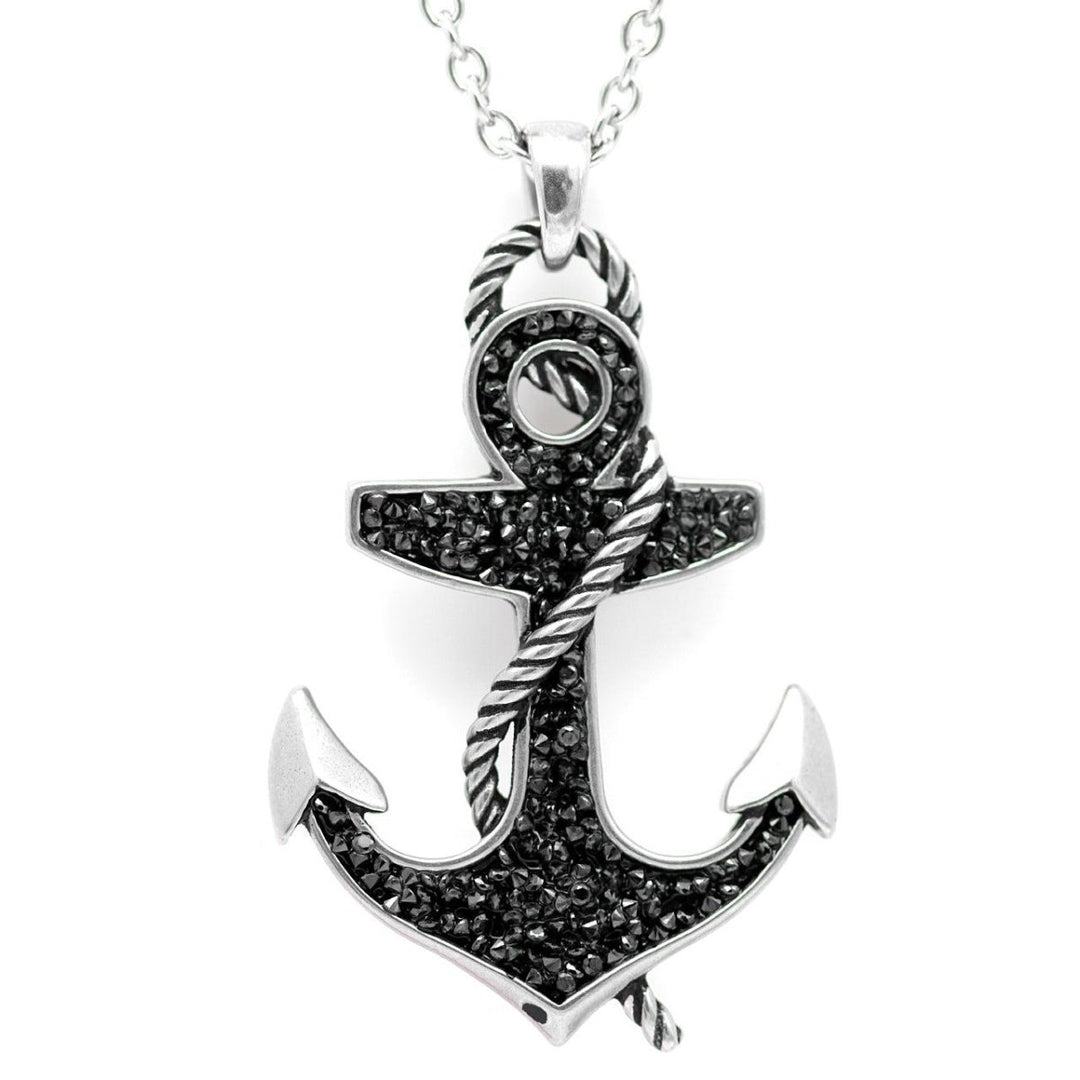 Black Stoned Anchor Necklace - Brand My Case