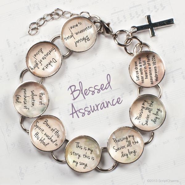 Blessed Assurance Hymn & Scripture Glass Charm Bracelet – Stainless - Brand My Case