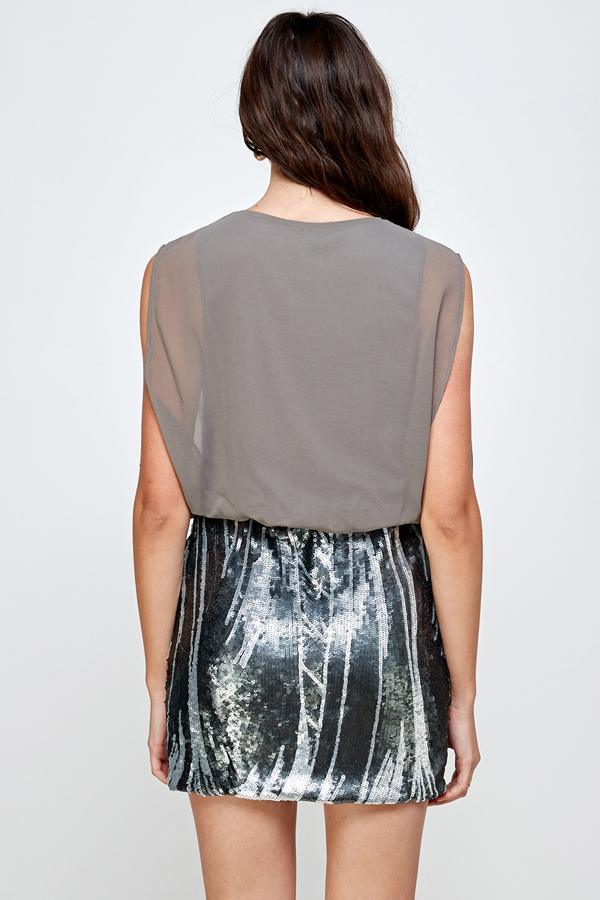 Blouse Sleeveless Top Sequin Bottom Mini Dress - Brand My Case