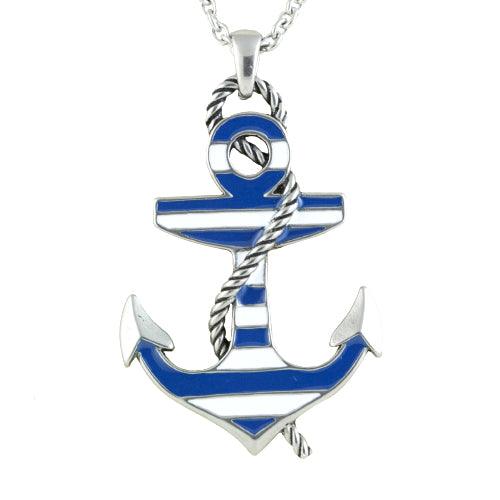 Blue Color Striped Anchor Necklace - Brand My Case