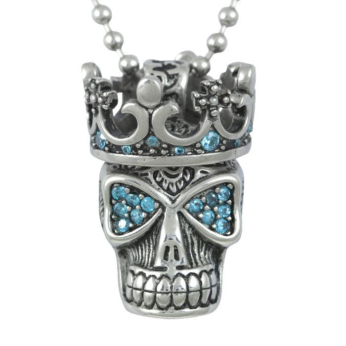 Blue Fire Skull with Crown Necklace - Brand My Case