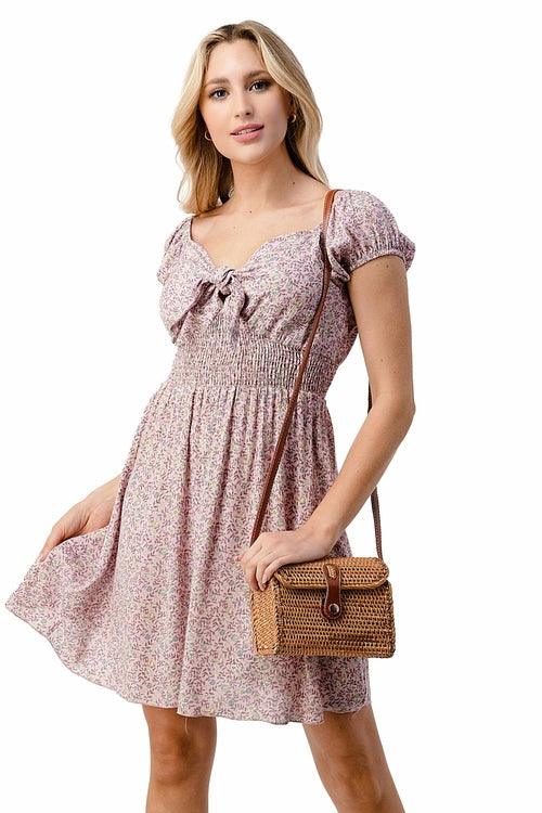 Bow tie front cap sleeves emma dress daisy floral - Brand My Case