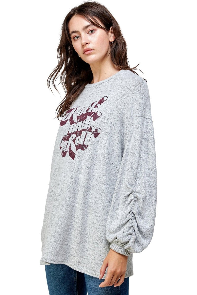 Brushed Knit Screen Print Loose Fit Sweat Shirts - Brand My Case