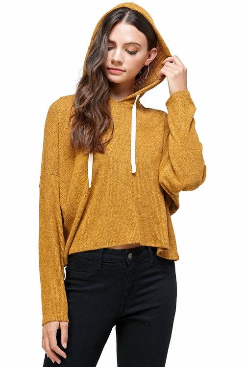 Brushed Two Tone Sweater Rib Hooded Top - Brand My Case