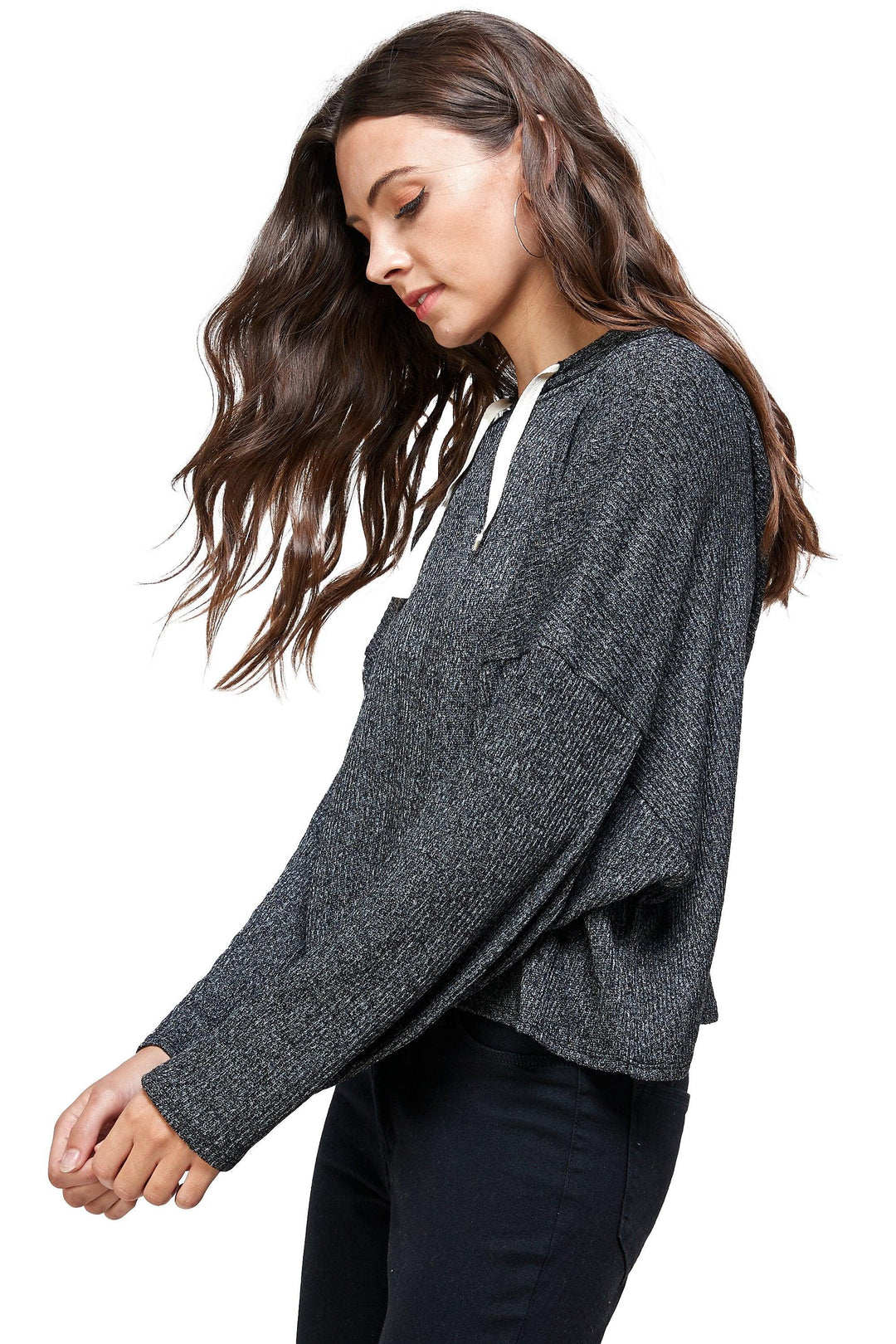 Brushed Two Tone Sweater Rib Hooded Top - Brand My Case