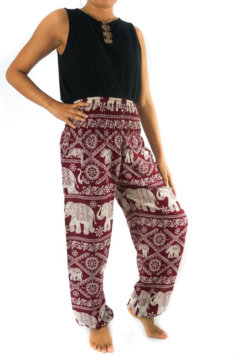 Burgundy ELEPHANT Pants Women Boho Pants Hippie Pants Yoga - Brand My Case