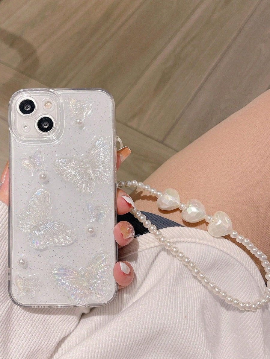 Butterfly Decor Clear Phone Case With Lanyard - Brand My Case