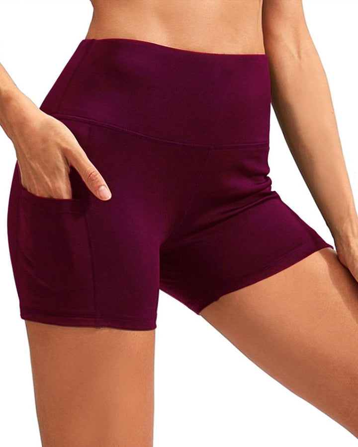 CALCAO HIGH WAIST YOGA SHORTS WITH POCKET - RED - Brand My Case