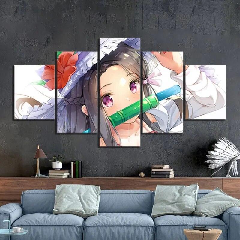 Canvas Wall Art Painting 5 Pieces Nezuko Demon Slayer Kimetsu no Yaiba Anime Poster Wall Picture for Living Room Home Decor - Brand My Case