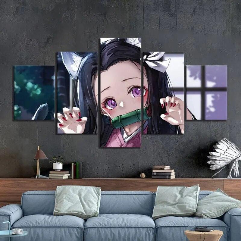 Canvas Wall Art Painting 5 Pieces Nezuko Demon Slayer Kimetsu no Yaiba Anime Poster Wall Picture for Living Room Home Decor - Brand My Case