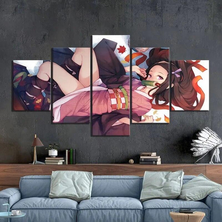 Canvas Wall Art Painting 5 Pieces Nezuko Demon Slayer Kimetsu no Yaiba Anime Poster Wall Picture for Living Room Home Decor - Brand My Case