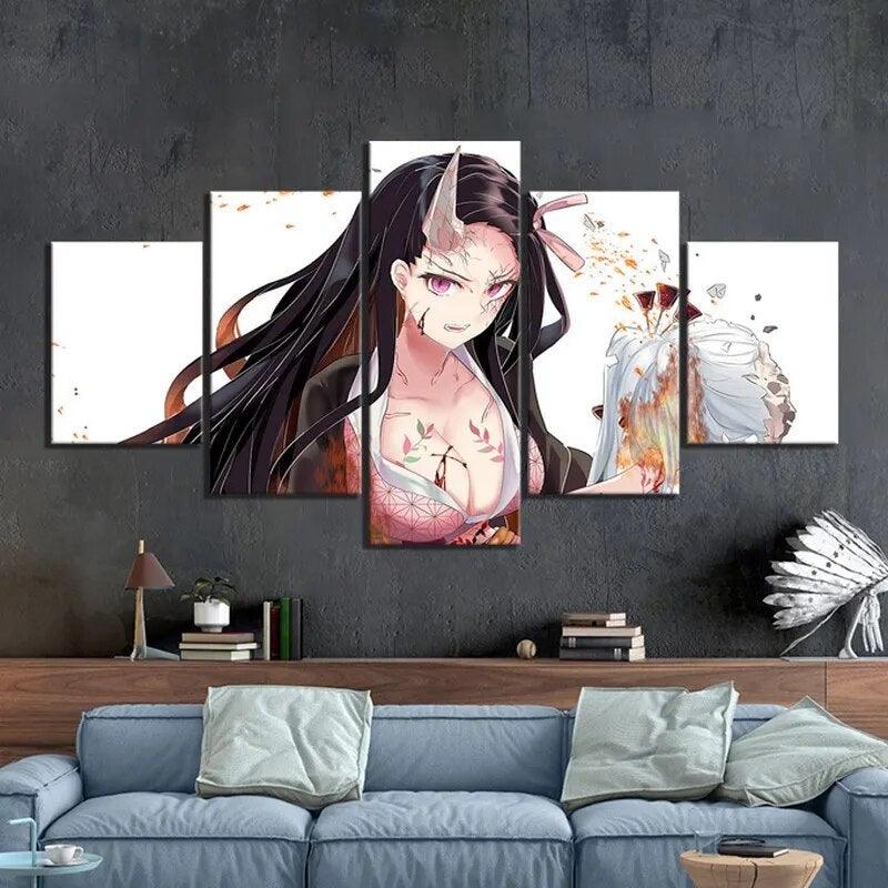 Canvas Wall Art Painting 5 Pieces Nezuko Demon Slayer Kimetsu no Yaiba Anime Poster Wall Picture for Living Room Home Decor - Brand My Case