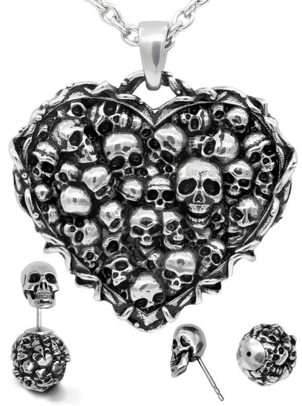Captivated Souls Heart Skull Necklace & Earrings Set - Brand My Case