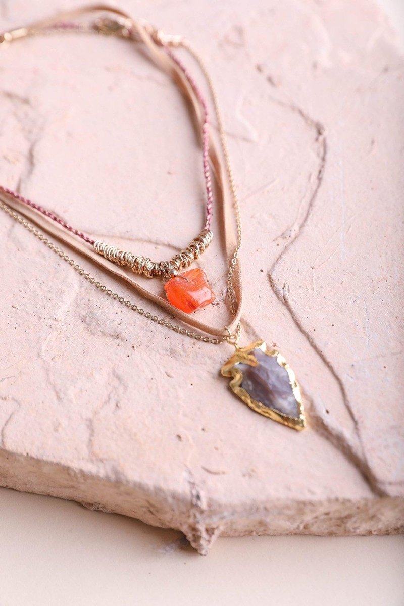 Carnelian & Brown Agate Suede Necklace - Brand My Case