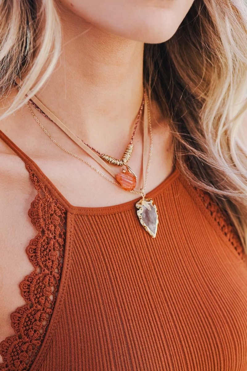Carnelian & Brown Agate Suede Necklace - Brand My Case