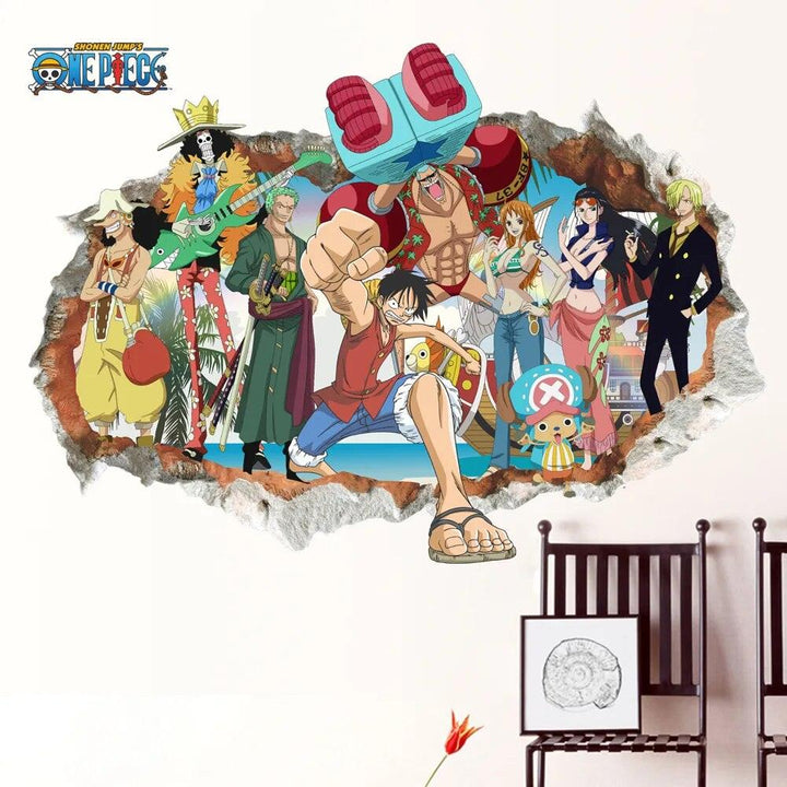Cartoon anime poster Luffy Broken wall 3d effect wall stickers for kids room Wall decals One Piece Posters kids Gift Mural - Brand My Case