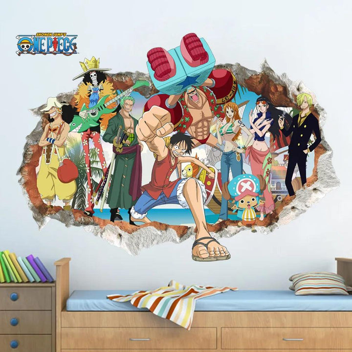 Cartoon anime poster Luffy Broken wall 3d effect wall stickers for kids room Wall decals One Piece Posters kids Gift Mural - Brand My Case