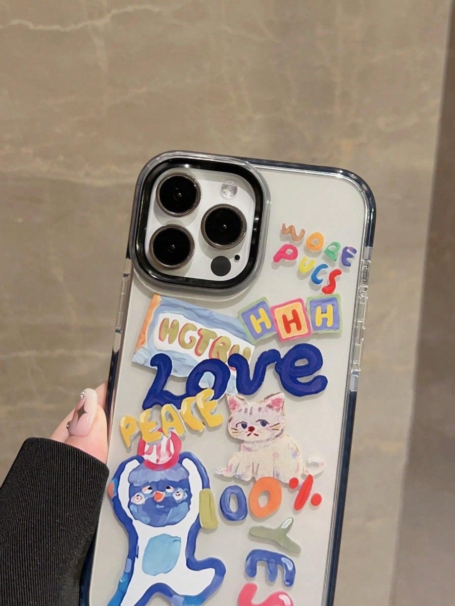 Cartoon Collage Cat Print Clear Phone Case - Brand My Case