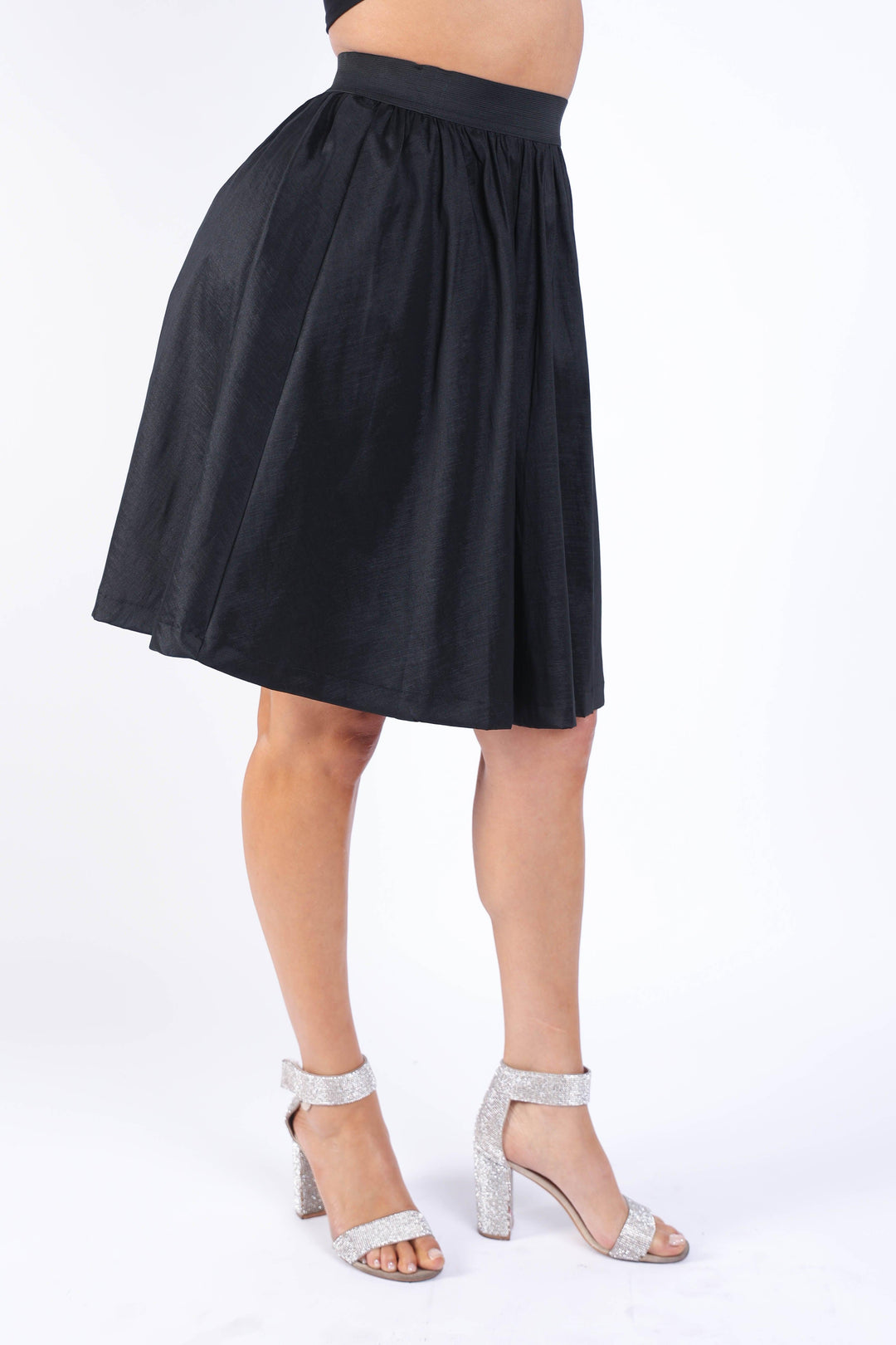 Casual Elastic High Waist Pleated Midi Flare Black Skirt - Brand My Case