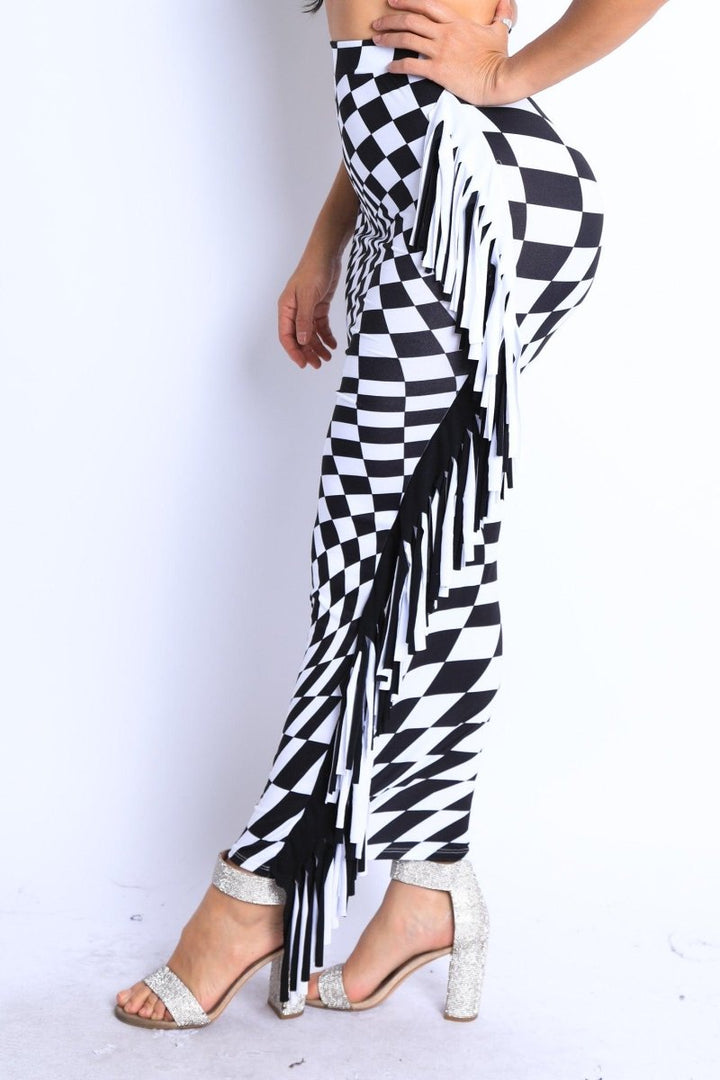 Checkered Elastic High Waist Stretch Bodycon Maxi Pencil Skirt - Brand My Case